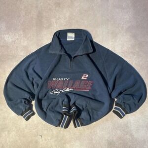 Vintage 90s Rusty Wallace NASCAR Racing Embroidered Quarter Zip Sweater